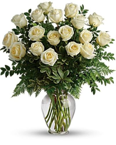 **Picture for example purposes only. Please select rose count you wish to purchase.
Surprise your special one with this gorgeous arrangement of white roses available in three roses to three dozen wonderful blooms.
It’s an unforgettable display of your timeless love that they'll always remember.
<ul>
<li>Our florists hand-design each arrangement, so colors, varieties and containers may vary due to local availability</li>
</ul>