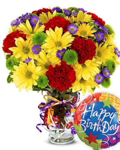 <hr />
Don't miss the chance to send some birthday wishes with this beautiful arrangement!
<ul>
<li>Our florists hand-design each arrangement, so colors, varieties and containers may vary due to local availability</li>
</ul>